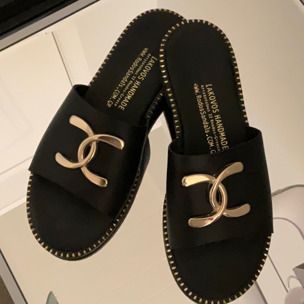Greek Black Leather Sandals